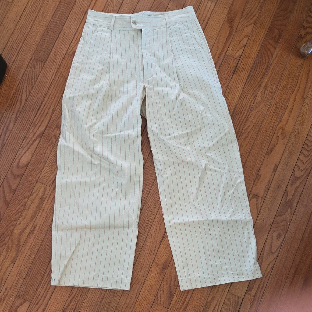 Banana Republic Women's Cream Striped Wide Leg Pants